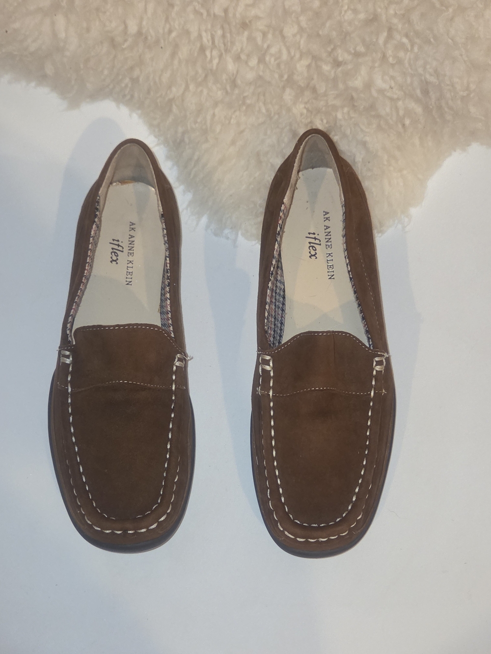 Anne Klein iFlex Brown Suede Driving Loafers - Moc Toe